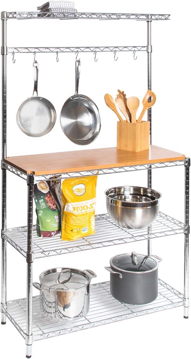 Bakkersrek voor Keuken met Massief Houten Blad en Verstelbare Planken