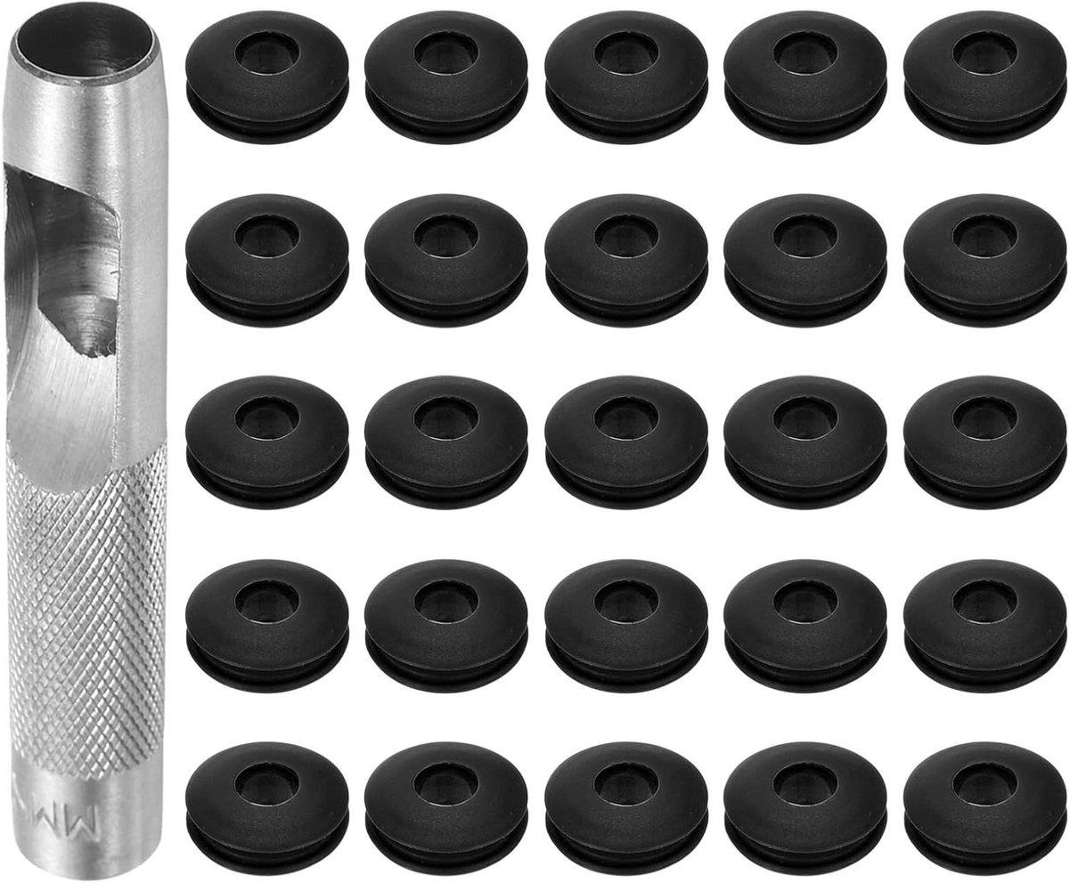 Allecta - Gereedschapsset ogen 26 stuks, 12 mm tang, kunststof ringen, roestvrij, vrachtwagens, afdekzeil, textiel, gordijnen, tenten, zonnezeil, bevestigingsclip, zwart.