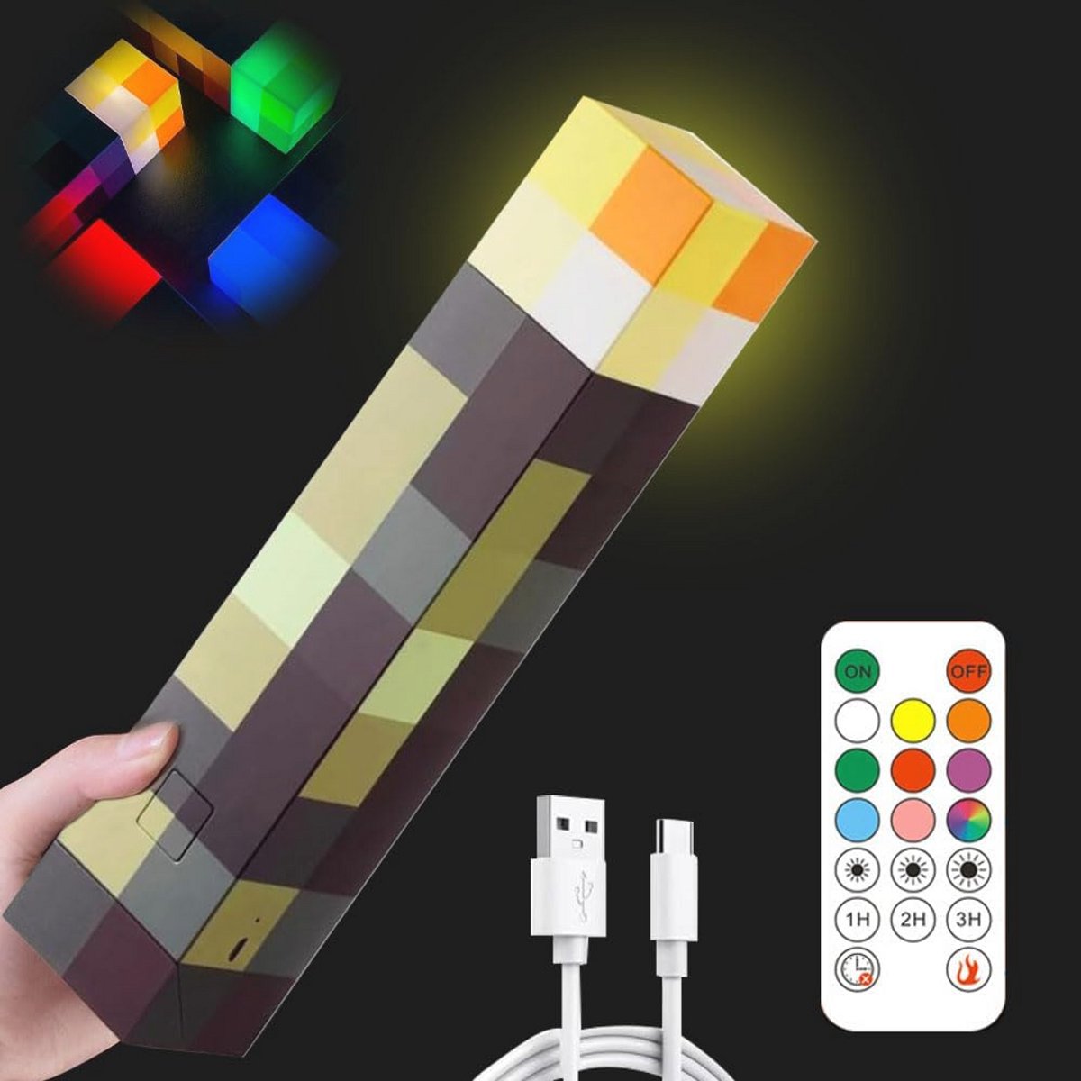 Wandlamp in Zaklampvorm met 8 Kleuren, Oplaadbare Nachtlamp voor Cosplay en Speelgoed