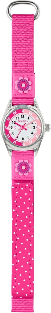 Kinderhorloge Meisjes Analoog - Wit Wijzerplaat met Donkerroze Canvas Band