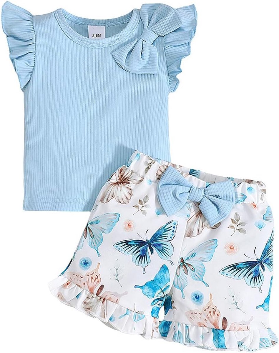 Zomerse Babykleding Set met Ruches en Strik voor Pasgeborenen