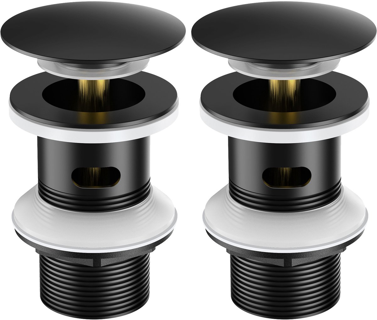 Auralum Max Afvoerplug Wastafel - 2 stuks - Universele Afvoerset - Pop–up met Overloop - Messing afvoerventiel - Ø 66mm - Afvoerstop - voor Wastafel - Zwart