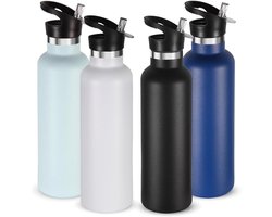 Stainless Steel Drinking Bottle 750 ml with Straw - Double Wall Vacuum Insulated Thermos Flask for Sports and Outdoor Activities
