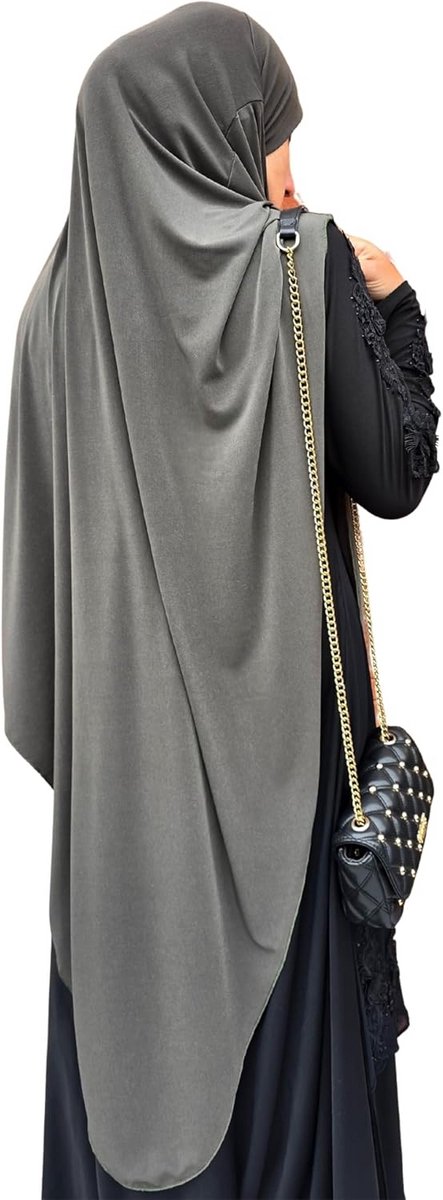 Lange Khimar Jersey voor Dames - One Piece Hijab met Diamantgeslepen Rand - Comfortabele Bovenlichaamsbedekking