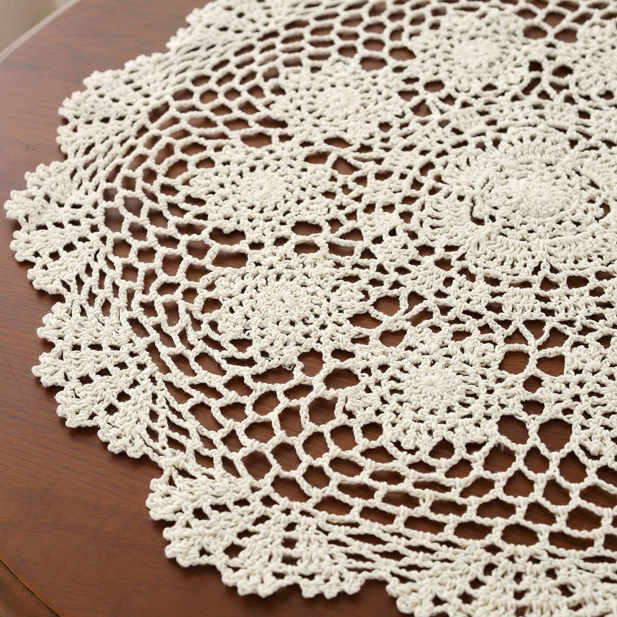 Handgemaakte Beige Katoenen Haak Rond Tafelkleed 48 cm - Unieke Sluiting