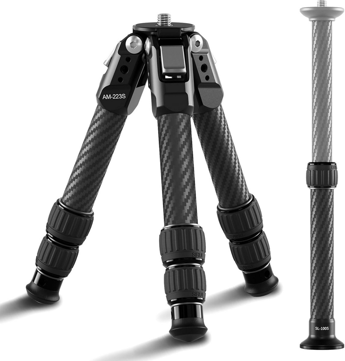 Lichtgewicht Carbon Reisfotostatief met Uitschuifbare Middenkolom, 66cm Hoogte, 18kg Draagvermogen