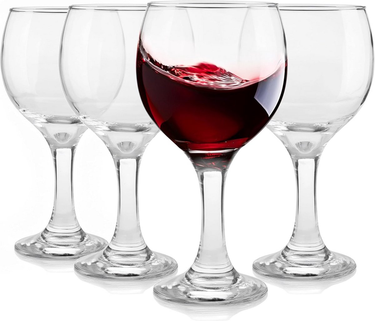 Set van 4 Wijnglazen met Gekleurde Bodem, 220 ml, Uniek Ontwerp