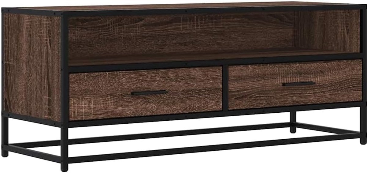 TV Meubel Wandmeubel Kast met Opbergruimte Hout en Metaal Eikenkleur 100 cm