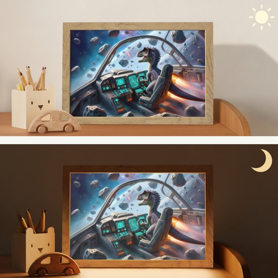 Nachtlampje 30x20 cm - Kinder lampje - Dino - Ruimte - Jongens - Tafellamp kinderkamer - Slaapkamer lamp - Bedlamp kinderen - Kinderlampje stopcontact - Wandlamp babykamer - Nachtlampjes van DecoAction — afbeelding 4