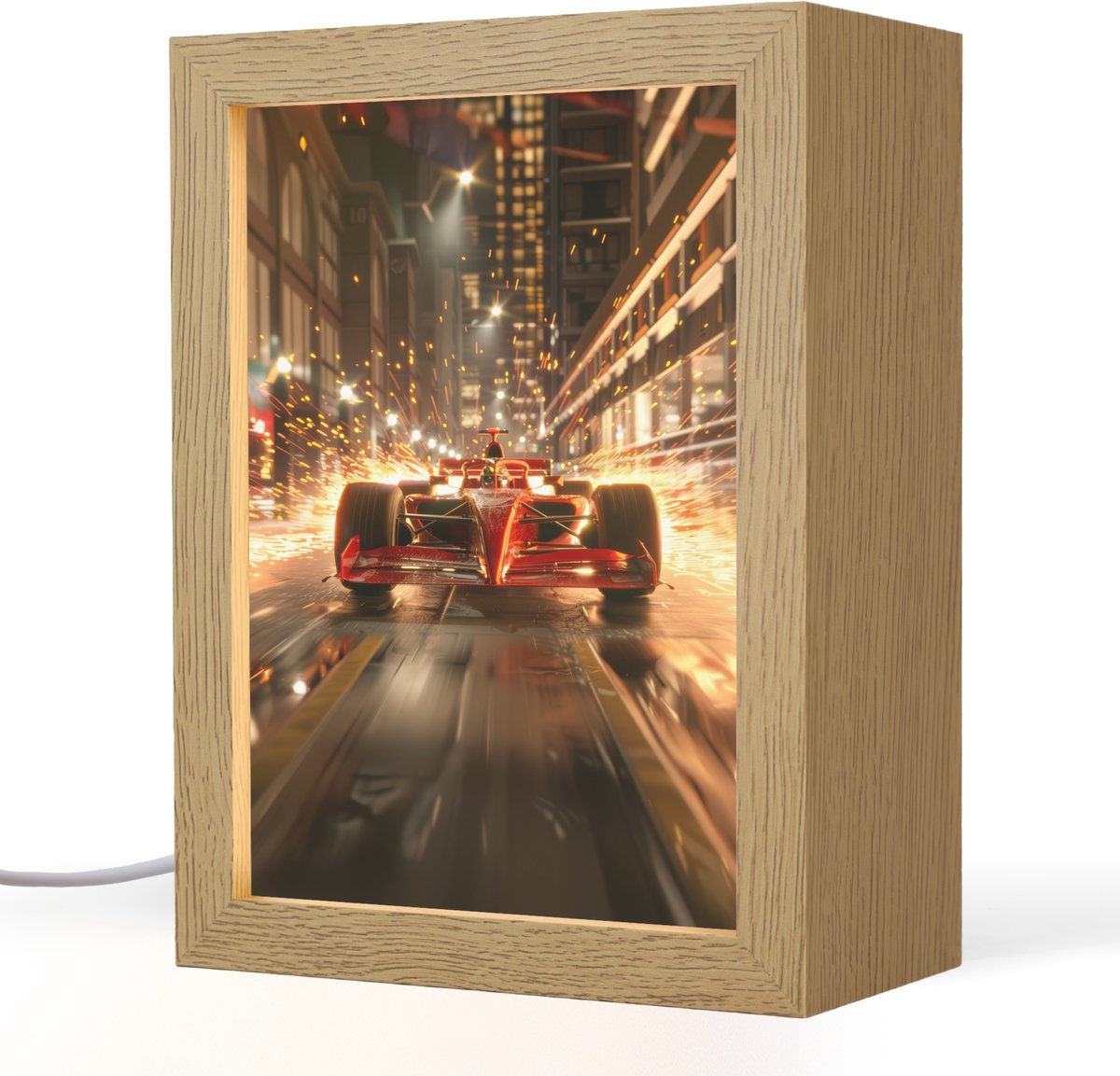 Nachtlampje 15x20 cm - Kinder lampje - Formule 1 - Auto - Race - Goud - Jongens - Tafellamp kinderkamer - Slaapkamer lamp - Bedlamp kinderen - Kinderlampje stopcontact - Wandlamp babykamer - Nachtlampjes
