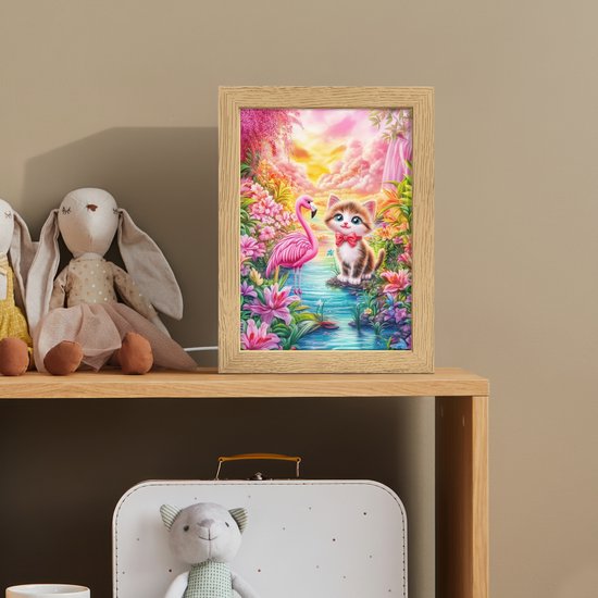 Nachtlampje 15x20 cm - Kinder lamp - Kitten - Flamingo - Bloemen - Tafellamp kinderkamer - Slaapkamer lamp - Bedlamp kinderen - Kinderlampje stopcontact - Wandlamp babykamer - Nachtlampjes van Merkloos — afbeelding 3