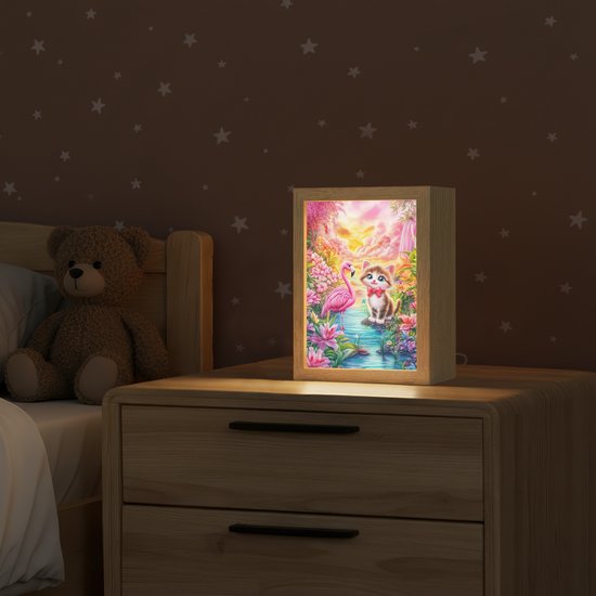 Nachtlampje 15x20 cm - Kinder lamp - Kitten - Flamingo - Bloemen - Tafellamp kinderkamer - Slaapkamer lamp - Bedlamp kinderen - Kinderlampje stopcontact - Wandlamp babykamer - Nachtlampjes van Merkloos — afbeelding 2