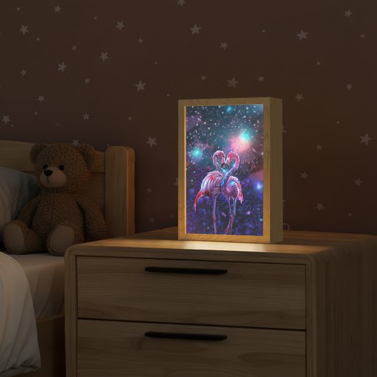 Nachtlampje 20x30 cm - Kinder lampje - Flamingo's - Dieren - Ruimte - Galaxy - Tafellamp kinderkamer - Slaapkamer lamp - Bedlamp kinderen - Kinderlampje stopcontact - Wandlamp babykamer - Nachtlampjes van Merkloos — afbeelding 2