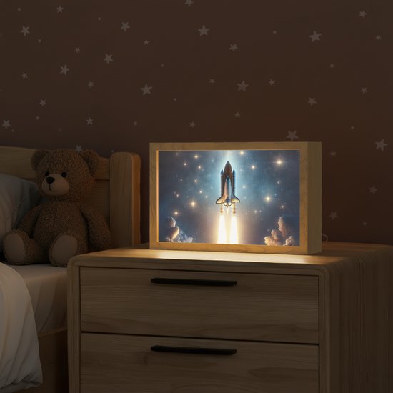 Nachtlampje 30x20 cm - Kinder lampje - Ruimtevaart - Raket - Space - Sterren - Tafellamp kinderkamer - Slaapkamer lamp - Bedlamp kinderen - Kinderlampje stopcontact - Wandlamp babykamer - Nachtlampjes van Merkloos — afbeelding 2