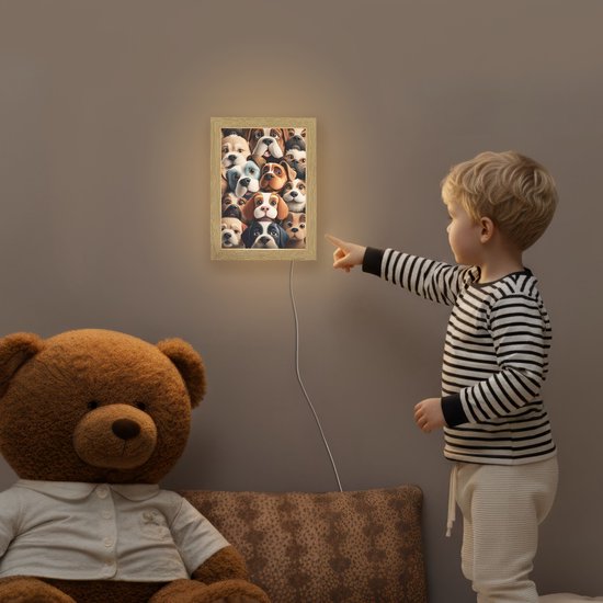 Nachtlampje 15x20 cm - Kinder lamp - Hond - Patronen - Dieren - Bruin - Meisje - Jongen - Tafellamp kinderkamer - Slaapkamer lamp - Bedlamp kinderen - Kinderlampje stopcontact - Wandlamp babykamer - Nachtlampjes van Merkloos — afbeelding 5