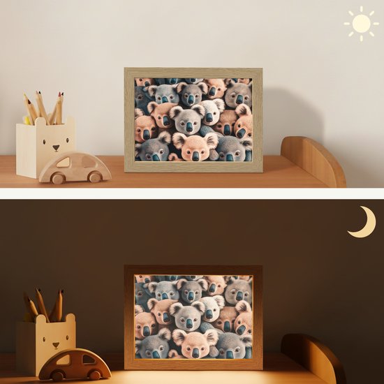 Nachtlampje 20x15 cm - Kinder lampje - Koala - Dieren - Patronen - Grijs - Bruin - Kinderen - Tafellamp kinderkamer - Slaapkamer lamp - Bedlamp kinderen - Kinderlampje stopcontact - Wandlamp babykamer - Nachtlampjes van OnlyWow — afbeelding 4