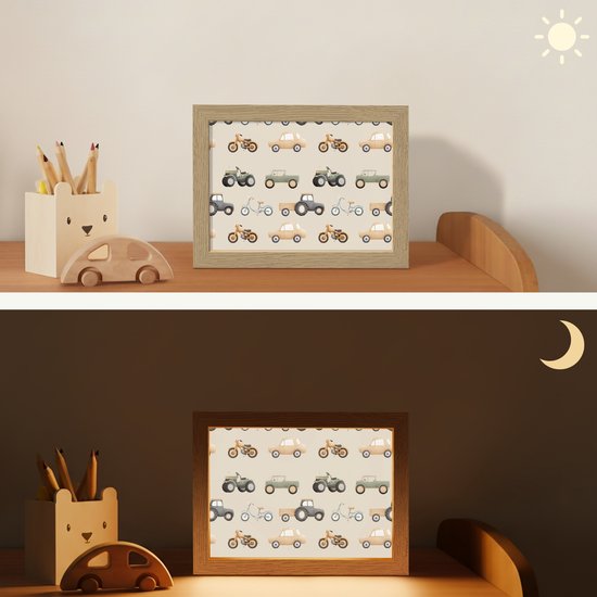 Nachtlampje 20x15 cm - Kinder lampje - Retro - voertuigen - patroon - Tafellamp kinderkamer - Slaapkamer lamp - Bedlamp kinderen - Kinderlampje stopcontact - Wandlamp babykamer - Nachtlampjes van Merkloos — afbeelding 4