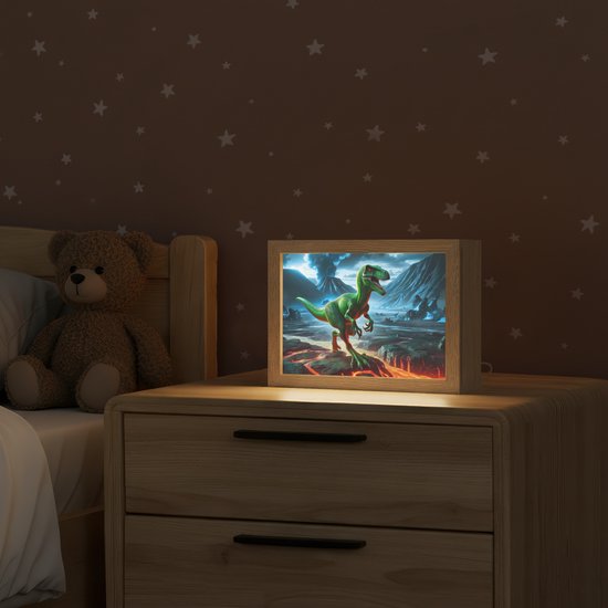 Nachtlampje 20x15 cm - Kinder lampje - Dino - Lava - Groen - Jongens - Tafellamp kinderkamer - Slaapkamer lamp - Bedlamp kinderen - Kinderlampje stopcontact - Wandlamp babykamer - Nachtlampjes van Merkloos — afbeelding 2