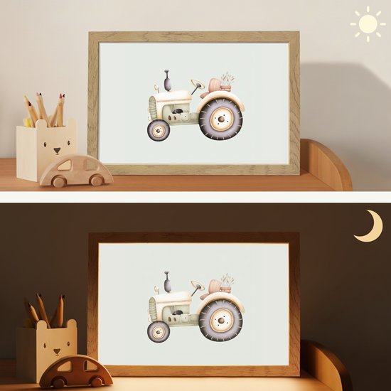 Nachtlampje 30x20 cm - Kinder lampje - Vintage - Tractor - Pastel - Tafellamp kinderkamer - Slaapkamer lamp - Bedlamp kinderen - Kinderlampje stopcontact - Wandlamp babykamer - Nachtlampjes van Merkloos — afbeelding 4