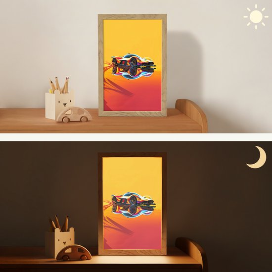 Nachtlampje 20x30 cm - Kinder lampje - Auto - Race - F1 - Jongens - Geel - Rood - Tafellamp kinderkamer - Slaapkamer lamp - Bedlamp kinderen - Kinderlampje stopcontact - Wandlamp babykamer - Nachtlampjes van Merkloos — afbeelding 4