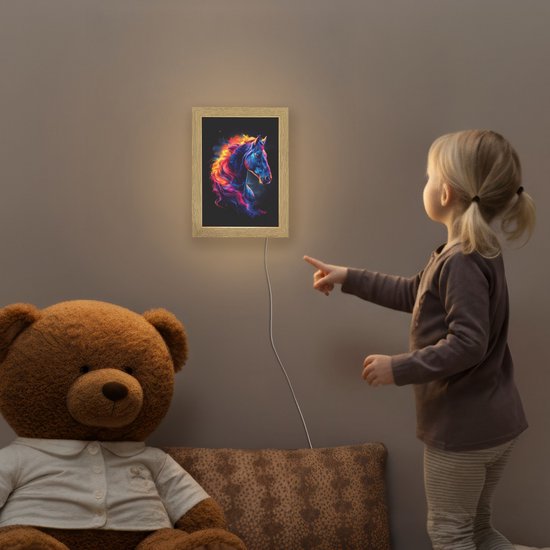 Nachtlampje 15x20 cm - Kinder lampje - Paard - Dier - Rook - Zwart - Kleuren - Tafellamp kinderkamer - Slaapkamer lamp - Bedlamp kinderen - Kinderlampje stopcontact - Wandlamp babykamer - Nachtlampjes van Merkloos — afbeelding 5