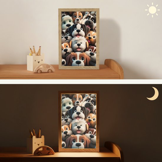 Nachtlampje 20x30 cm - Kinder lamp - Hond - Dieren - Patronen - Bruin - Meisjes - Jongens - Tafellamp kinderkamer - Slaapkamer lamp - Bedlamp kinderen - Kinderlampje stopcontact - Wandlamp babykamer - Nachtlampjes van Merkloos — afbeelding 4