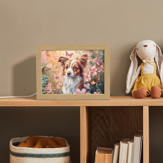 Nachtlampje 20x15 cm - Kinder lampje - Hond - Bloemen - Roze - Tafellamp kinderkamer - Slaapkamer lamp - Bedlamp kinderen - Kinderlampje stopcontact - Wandlamp babykamer - Nachtlampjes van Merkloos — afbeelding 3