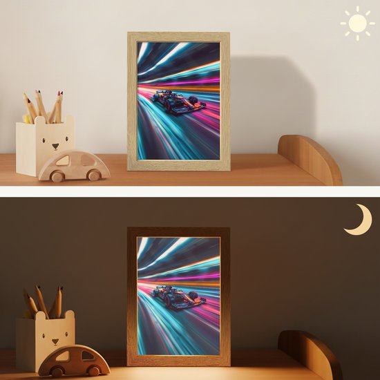 Nachtlampje 15x20 cm - Kinder lampje - Racen - Auto - Race - Jongens - Kleurrijk - Tafellamp kinderkamer - Slaapkamer lamp - Bedlamp kinderen - Kinderlampje stopcontact - Wandlamp babykamer - Nachtlampjes van Merkloos — afbeelding 4