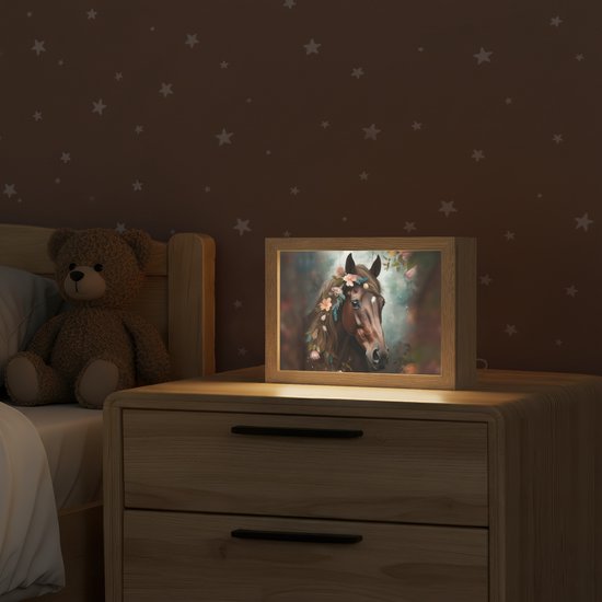 Nachtlampje 20x15 cm - Kinder lampje - Paard - Natuur - Bloemen - Dieren - Bos - Tafellamp kinderkamer - Slaapkamer lamp - Bedlamp kinderen - Kinderlampje stopcontact - Wandlamp babykamer - Nachtlampjes van Merkloos — afbeelding 2