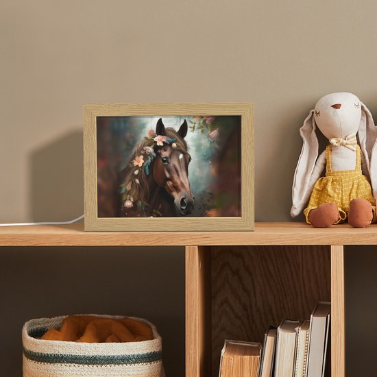 Nachtlampje 20x15 cm - Kinder lampje - Paard - Natuur - Bloemen - Dieren - Bos - Tafellamp kinderkamer - Slaapkamer lamp - Bedlamp kinderen - Kinderlampje stopcontact - Wandlamp babykamer - Nachtlampjes van Merkloos — afbeelding 3