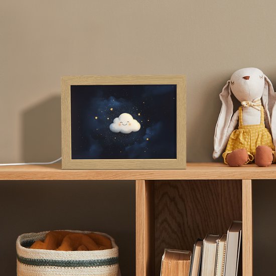 Nachtlampje 20x15 cm - Kinder lampje - Wolkje - Gezichtje - Sterren - Donkerblauw - Tafellamp kinderkamer - Slaapkamer lamp - Bedlamp kinderen - Kinderlampje stopcontact - Wandlamp babykamer - Nachtlampjes van Merkloos — afbeelding 3