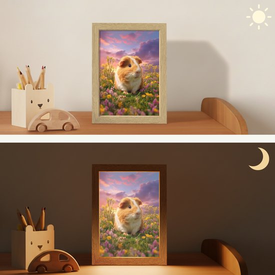 Nachtlampje 15x20 cm - Kinder lampje - Cavia - Kleurrijk - Bloemen - Tafellamp kinderkamer - Slaapkamer lamp - Bedlamp kinderen - Kinderlampje stopcontact - Wandlamp babykamer - Nachtlampjes van Merkloos — afbeelding 4