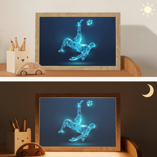 Nachtlampje 30x20 cm - Kinder lamp - Voetballer - Blauw - Neon - Tafellamp kinderkamer - Slaapkamer lamp - Bedlamp kinderen - Kinderlampje stopcontact - Wandlamp babykamer - Nachtlampjes van Merkloos — afbeelding 4