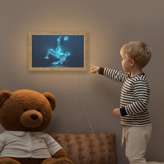 Nachtlampje 30x20 cm - Kinder lamp - Voetballer - Blauw - Neon - Tafellamp kinderkamer - Slaapkamer lamp - Bedlamp kinderen - Kinderlampje stopcontact - Wandlamp babykamer - Nachtlampjes van Merkloos — afbeelding 5