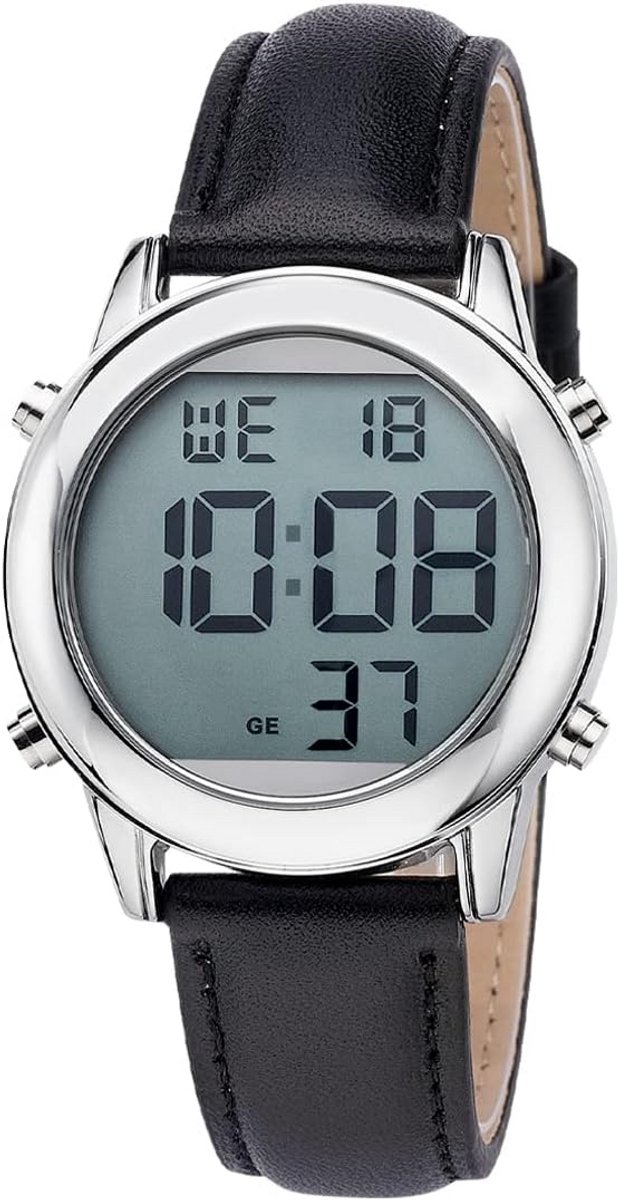 Herenhorloge Zilverkleurig Modern met Leren Band en Dag-Datum Weergave