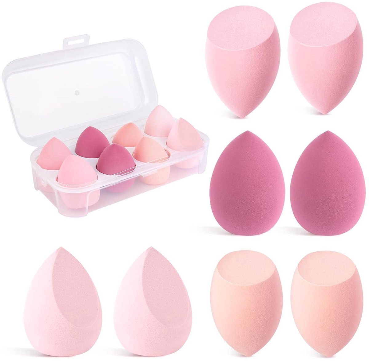 Make-Up Spons - Beauty Blender Set - 4 Vormen - 8 Stuks - Nat/Droog Gebruik - Met Opbergdoos