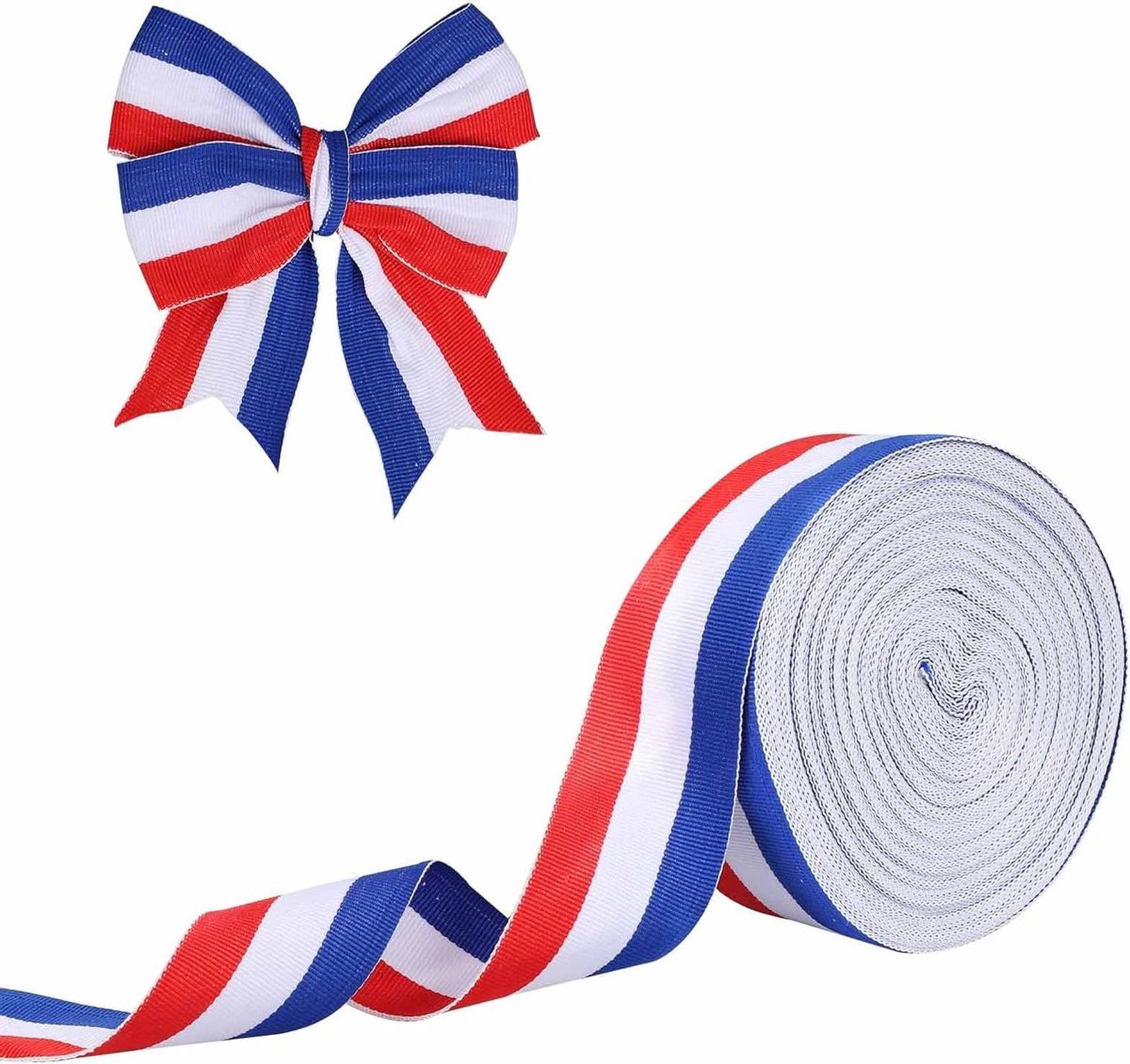 Allecta - Rood Wit Blauw Lint 4cm x 24m met Amerikaanse Vlag Strepen DIY Feestkrans Herdenking 4 Juli Decoratie