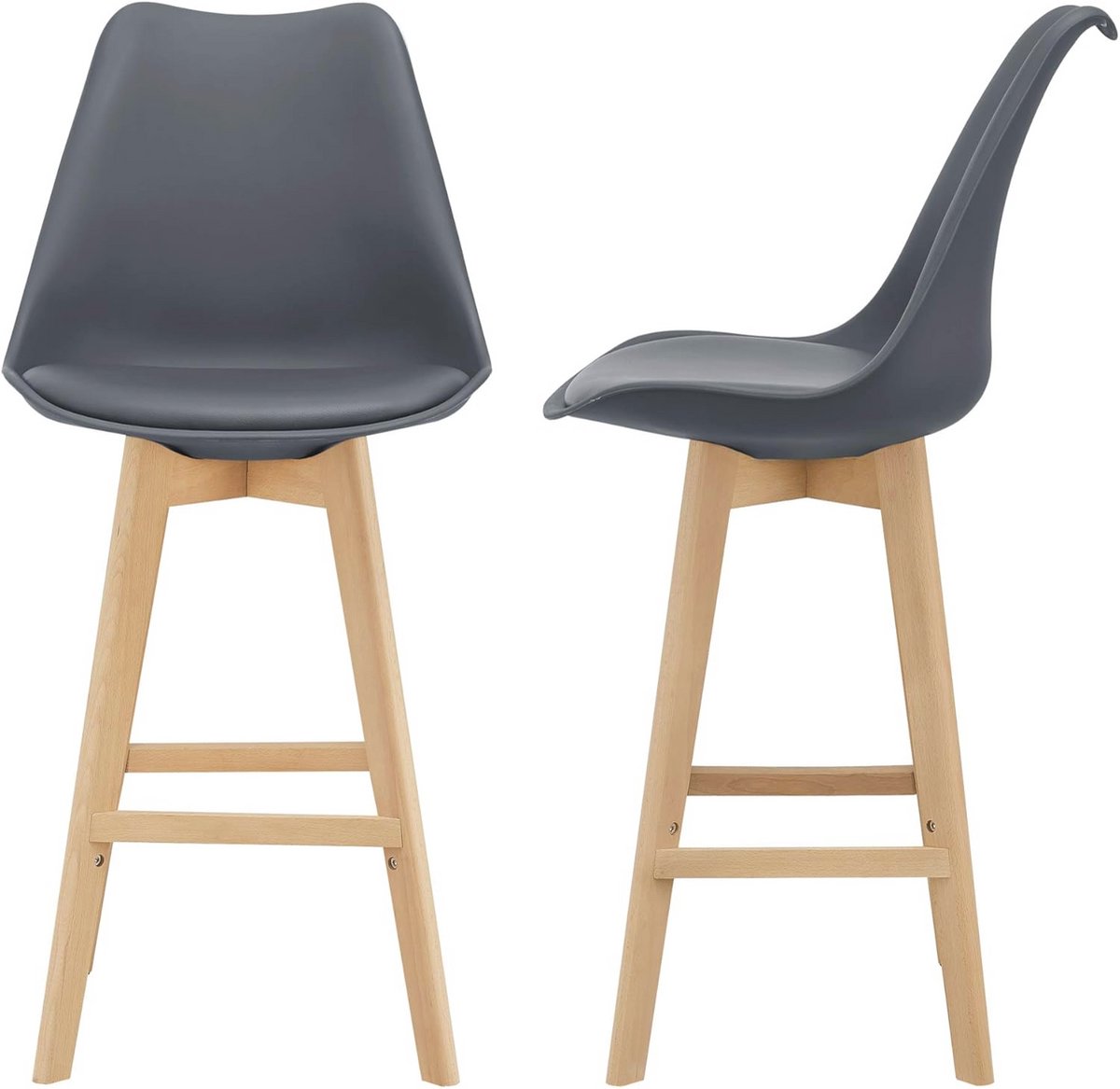 Set van 2 barkrukken - Kunstleer en Beuken - 105x48x58 cm - Grijs