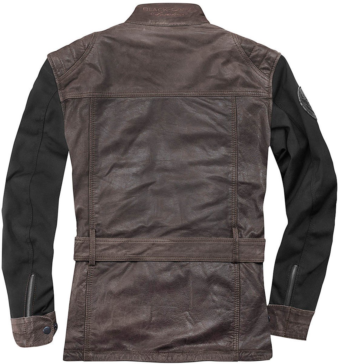 Black-Cafe London Retro Zwart Bruin Leren Motorjas - Jas