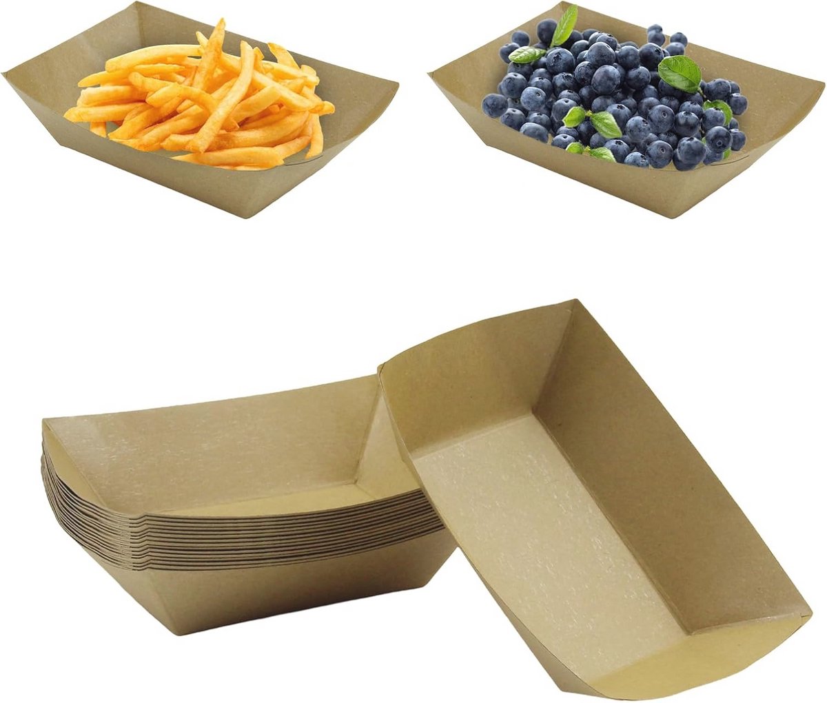 60 Stuks Biologisch Afbreekbare Papieren Finger Food Trays - Waterdicht en Oliebestendig
