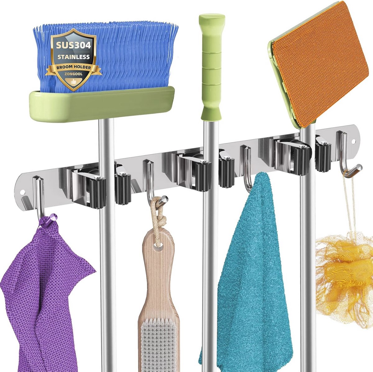 Mop en Bezem Houder Wandmontage – RVS Organizer voor Keuken, Garage en Badkamer