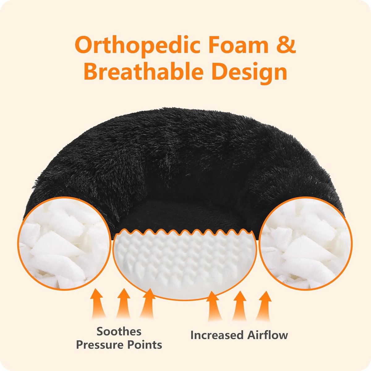 Orthopedisch hondenbed rond - Hondenkussen Donut Sofa - Wasbaar Zwart 70 cm