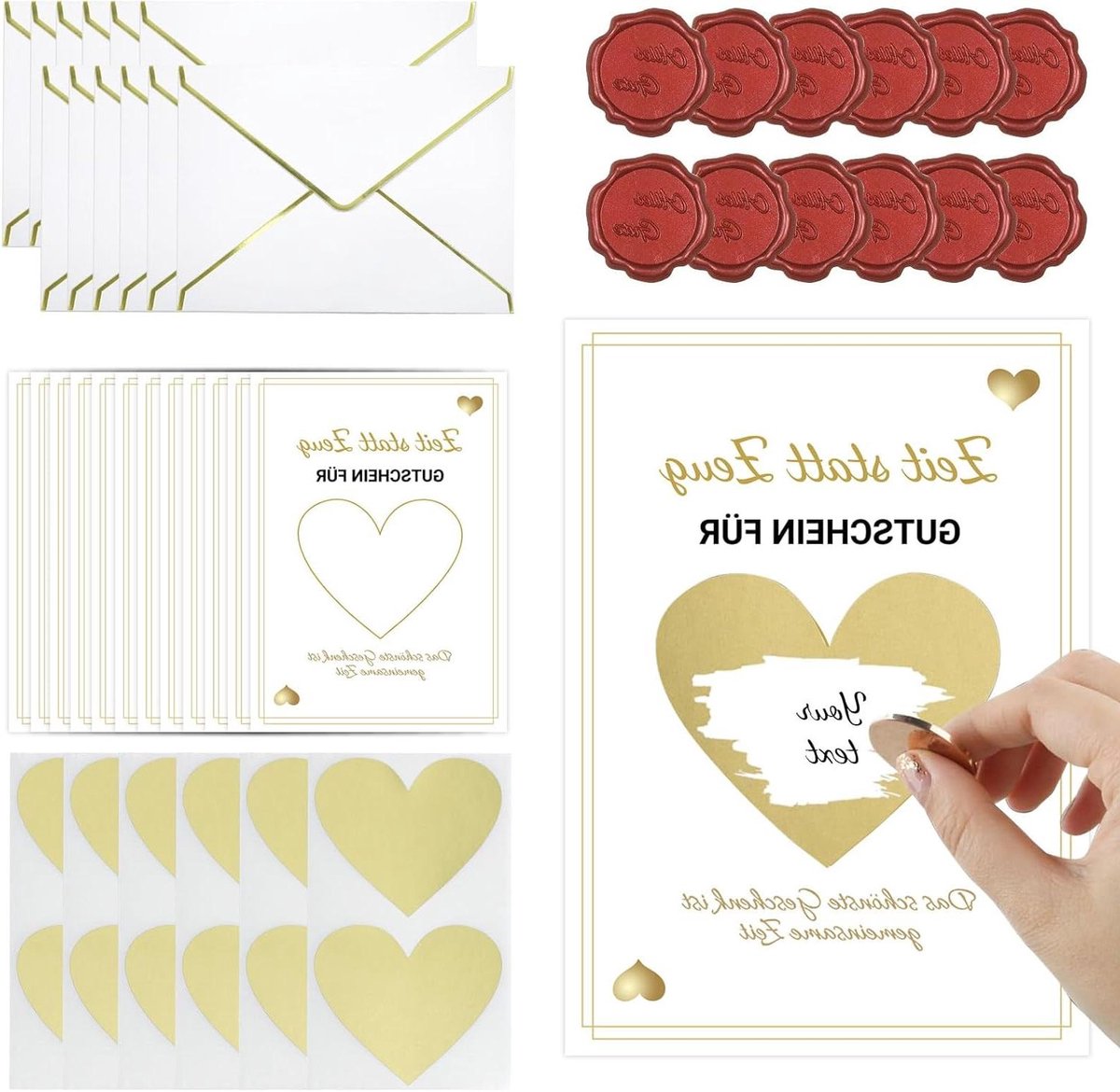 Allecta - Gepersonaliseerde kraskaartenset voor speciale gelegenheden - wit en goud - doe-het-zelf cadeau - inclusief enveloppen en krasstickers