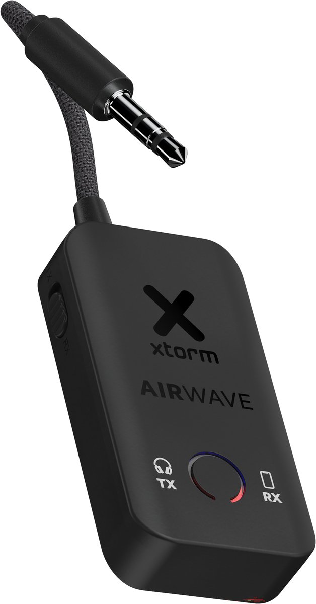 Xtorm AirWave – Bluetooth Transmitter 3.5 mm - Wireless Audio Adapter – Reizen – Vliegtuig – Geniet van In-Flight Entertainment met Draadloze Hoofdtelefoons – Koppel Twee Sets Draadloze Hoofdtelefoons voor Gedeeld Luisteren - Zwart