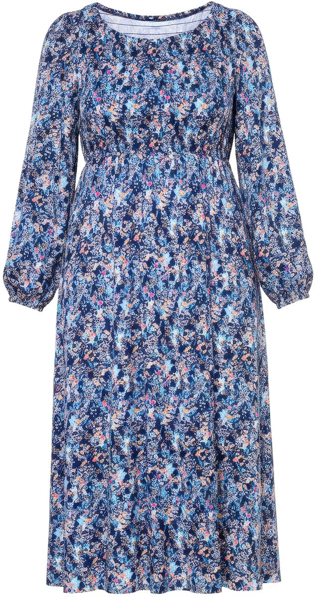 Angel of Style - Dames - Jurk jersey bloemmotief gerimpeld lijfje wijde rok - Koningsblauw - Maat 44