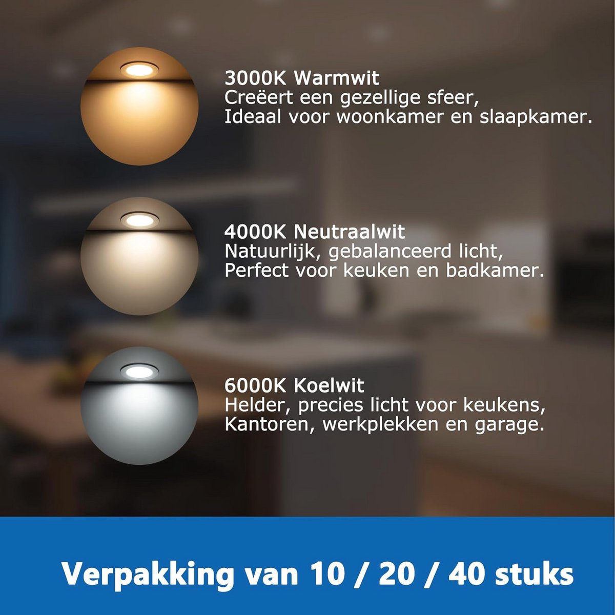 Set van 20 LED Inbouwspots Plat 5W Warmwit 3000K - Energiezuinige Verlichting voor Keuken, Slaapkamer en Badkamer