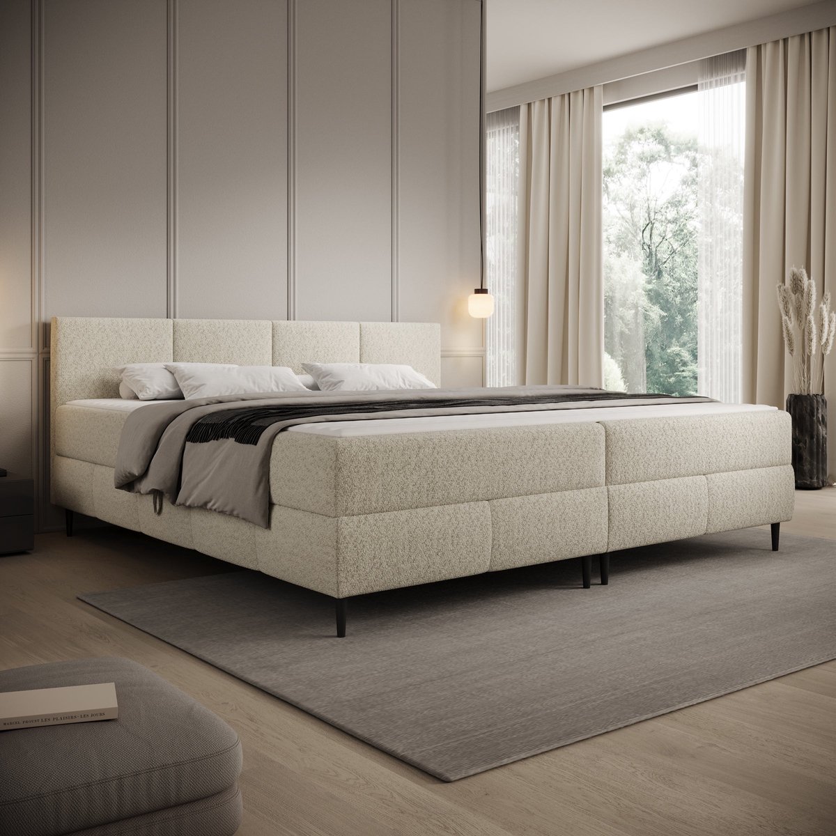 Meubella - Brisa - Boxspring met opbergruimte - Teddystof beige - 200x200 cm