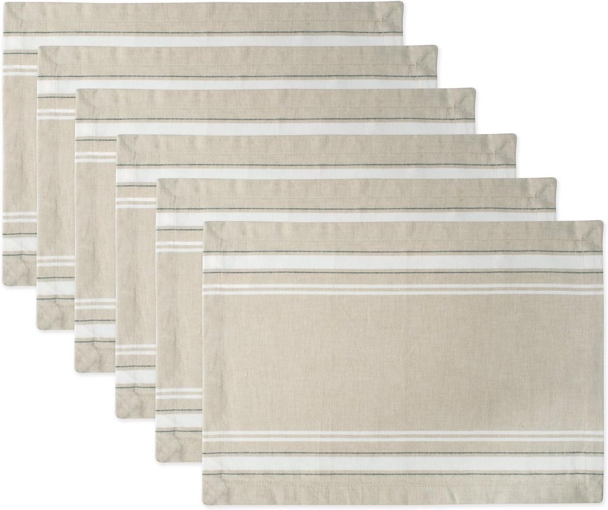 Franse Streep Placemat Set 30x45 cm - 6-delig in Taupe/Wit