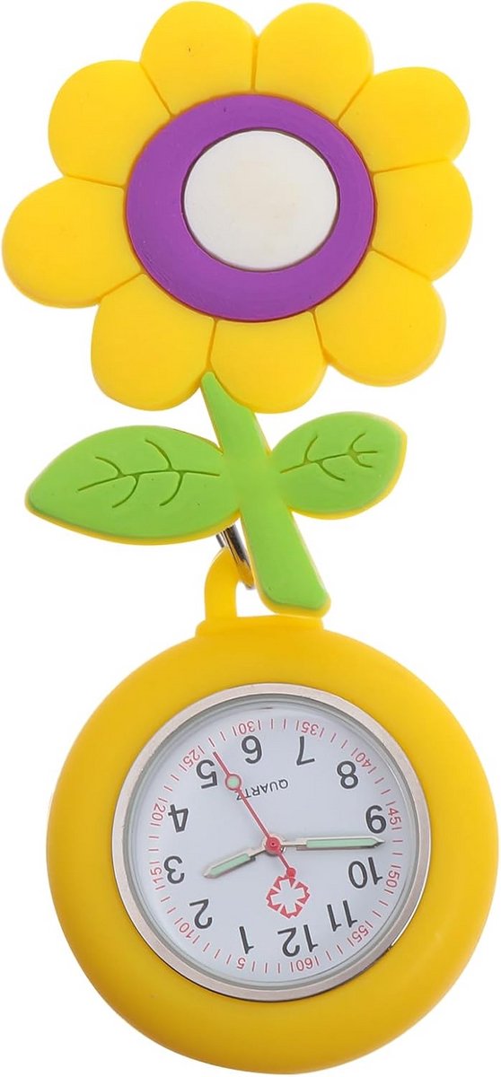 Verpleegkundigenhorloge met Clip Zonnebloem - Lichtgevend Quartz Zakhorloge voor Dokters en Zorgpersoneel