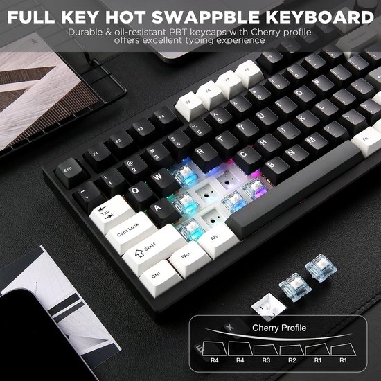 MechLands Aula F75 75% Mechanische Tastatur Kabellose, QWERTZ Deutsches Layout, Custom Creamy Gaming-Tastatur mit Knopf, RGB, Hot-Swap-fähig, Reaper Linear Schalter, 2,4GHz/USB-C/Bluetooth für Win/Mac MechLands Aula F75 75% Mechanische Tastatur Kabellose, QWERTZ Deutsches Layout, Custom Creamy Gaming-Tastatur mit Knopf, RGB, Hot-Swap-fähig, Reaper Linear Schalter, 2,4GHz/USB-C/Bluetooth für Win/Mac